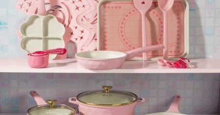 pink kitchen pan set