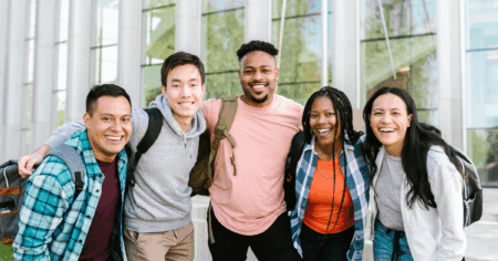 People standing outside a building