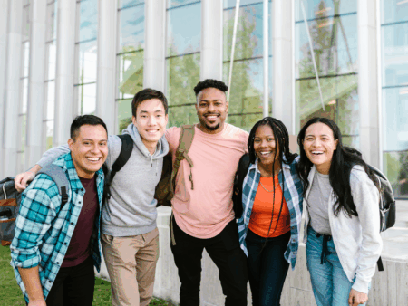 People standing outside a building