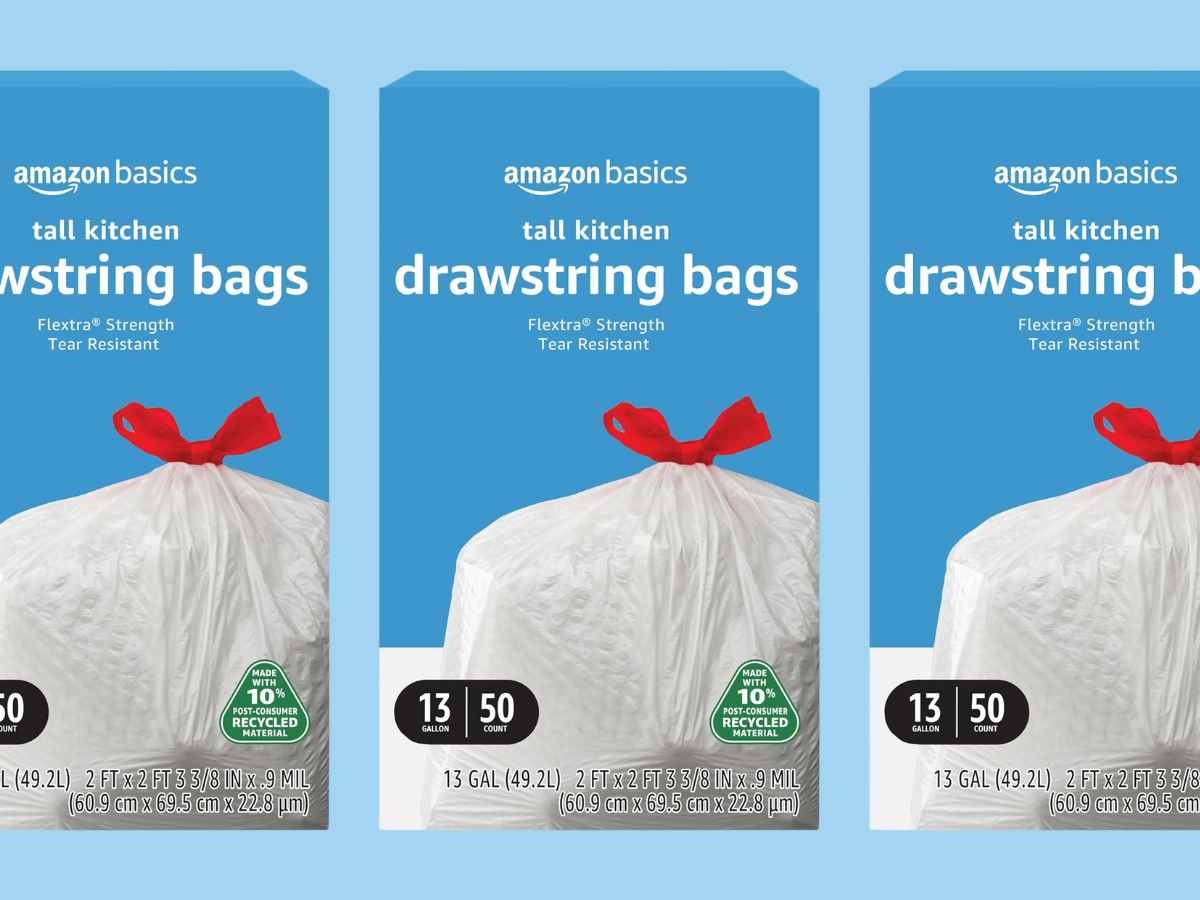 amazon basics tall kitchen drawstring bags