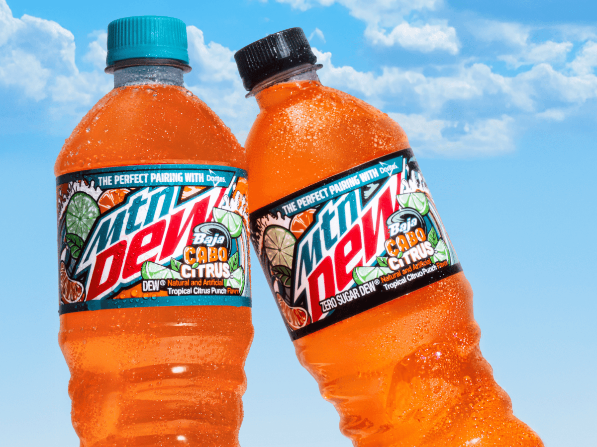 MTN DEW BAJA CITRUS Close Up of Orange Mountain Dew Bottles