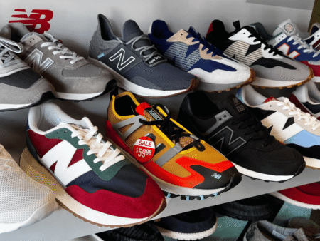 New Balance shoes on store shelf
