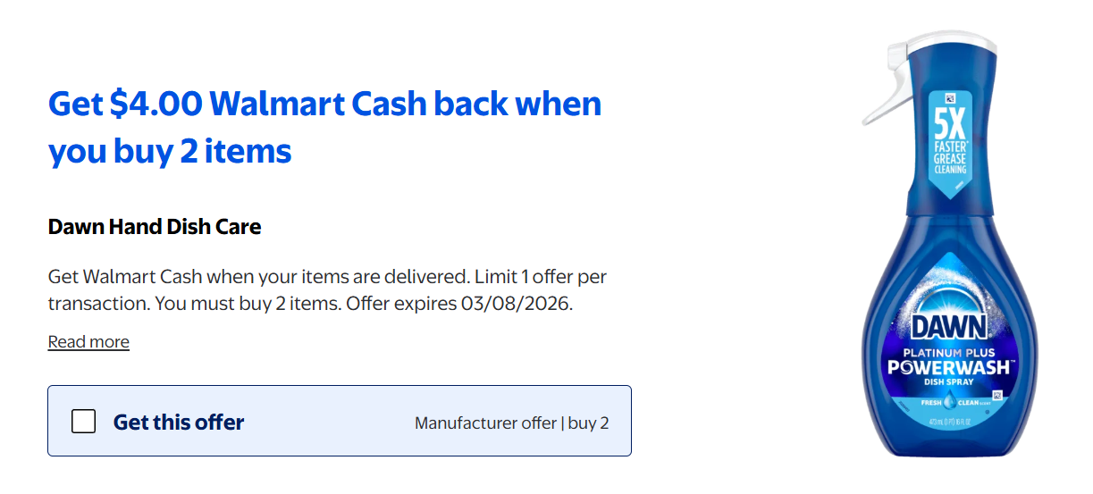 dawn powerwash walmart cash
