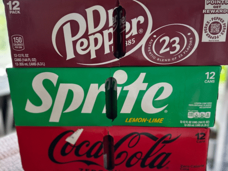 Soda 12 packs stacked Dr Pepper Sprite coca Cola Zero