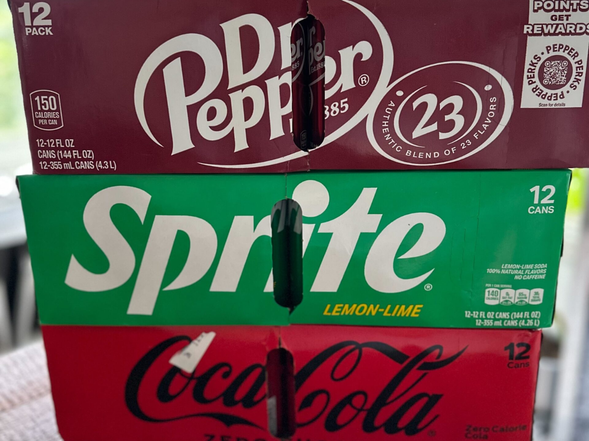 Soda 12 packs stacked Dr Pepper Sprite coca Cola Zero