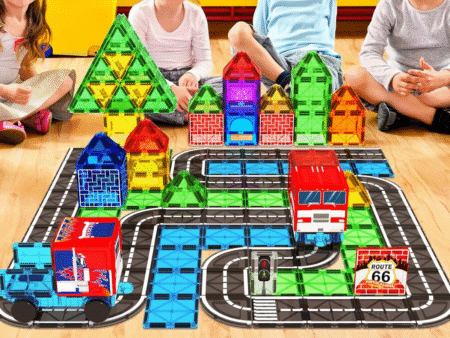 BIGSHU Magnetic Tiles Road Car Set