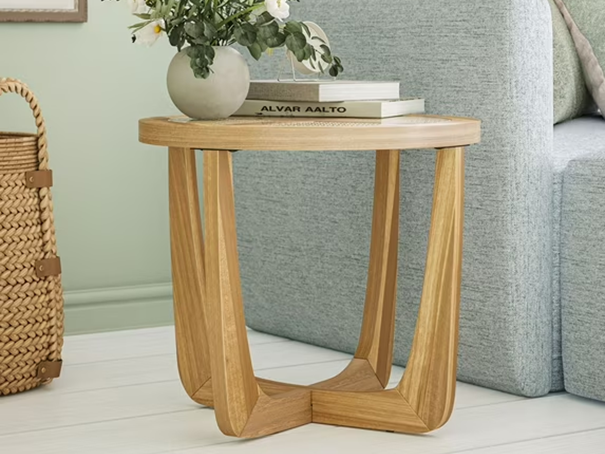Beautiful Rattan & Glass Side Table with Solid Wood Frame
