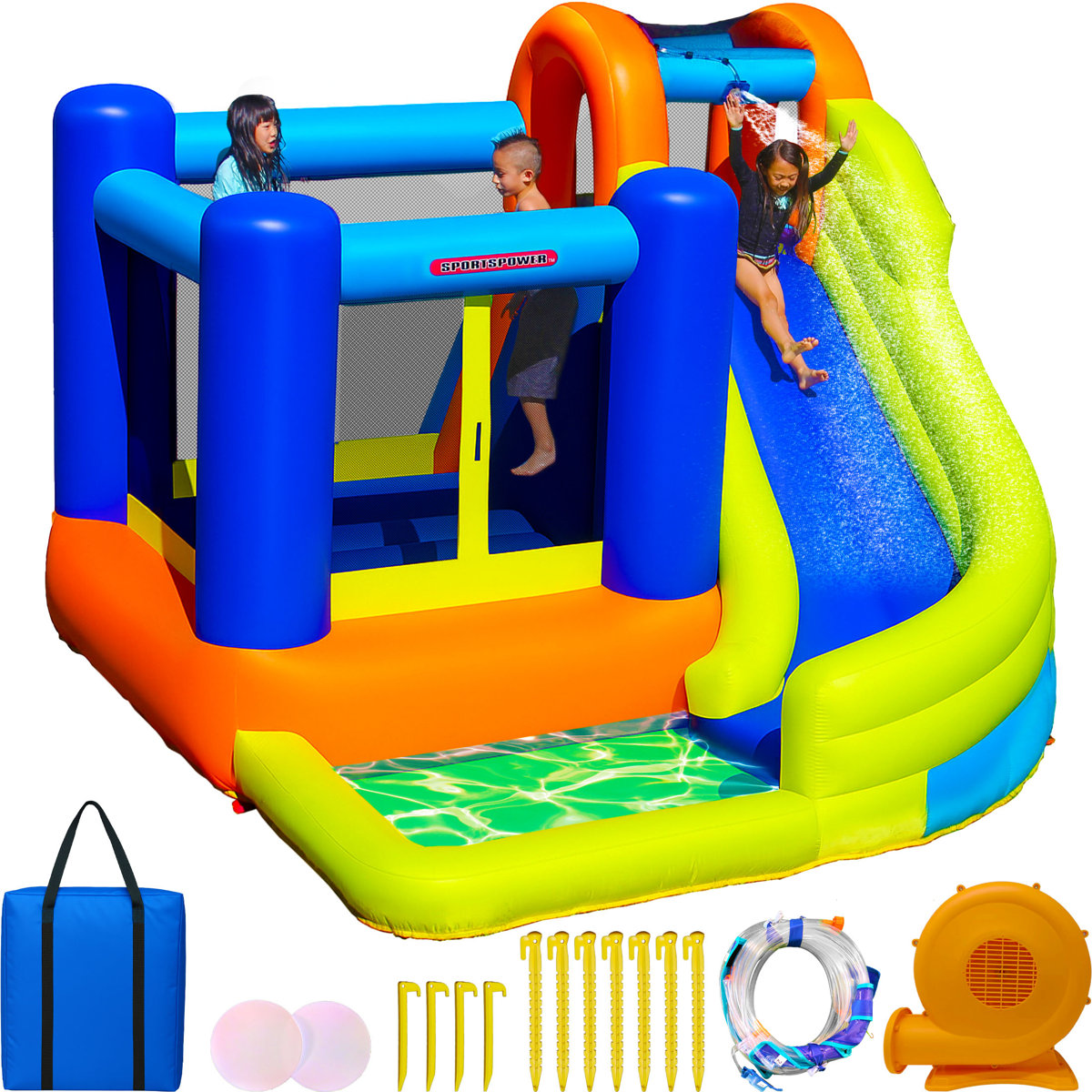 Sportspower+My+1st+Jump+N+Slide+Inflatable+Water+Slide+for+Kids+with+Bounce+House +Climbing+Wall+&+Splash+Pool 