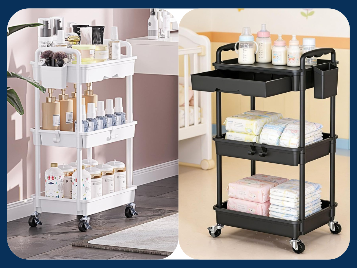 SUNALLY 3 Tier Rolling Cart with Drawer,