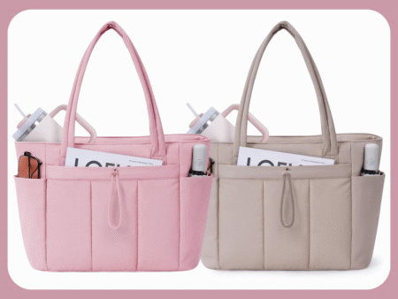 puffer totes amazon pink beige